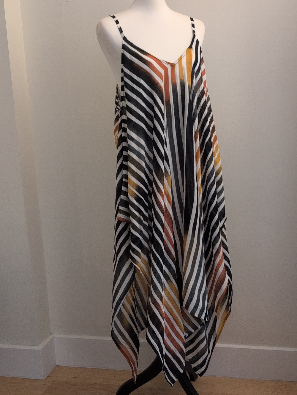 BIG Boho Tie-Dye Striped Handkerchief Beach Poncho Cover-Up With Cold Shoulder